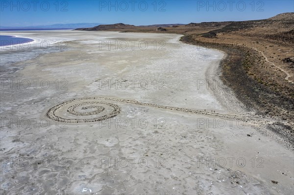 Promontory, Utah, The Spiral Jetty, an earthwork sculpture created by Robert Smithson in 1970 in Great Salt Lake. The sculpture was underwater for 30 years but is now on dry land due to the historic d...
