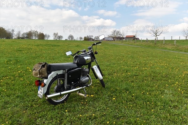 Vintage motorbike from the GDR MZ TS 150, Hesse, Germany, Europe
