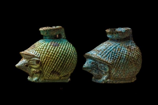 Faience vases in the shape of a hedgehog, 550 B.C., Kechraki, grave goods for a child, Archaeological Museum in the former Order Hospital of the Knights of St. John, 15th century, Old Town, Rhodes Tow...
