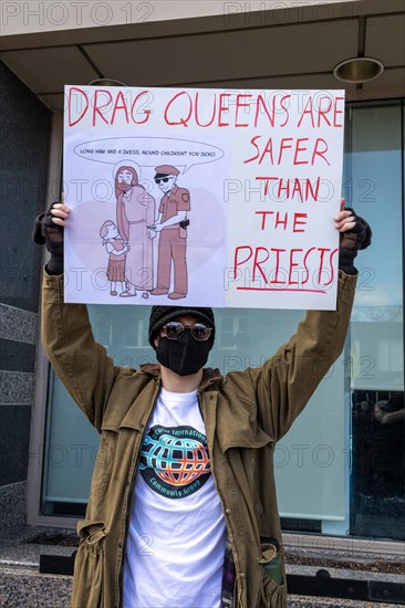 Royal Oak, Michigan USA, 11 March 2023, A small group of conservative Republicans protesting the Sidetrack Bookshops Drag Queen Story Hour were outnumbered by many hundreds of counter-protesters suppo...