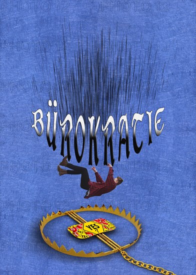 Symbolic image, trap bureaucracy, inefficient ponderous, approval procedures for investments expensive, complicated laws, digitalisation of administration, tangled paths, outdated procedures, dusty au...