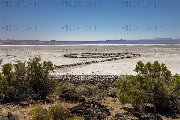 Promontory, Utah, The Spiral Jetty, an earthwork sculpture created by Robert Smithson in 1970 in Great Salt Lake. The sculpture was underwater for 30 years but is now on dry land due to the historic d...