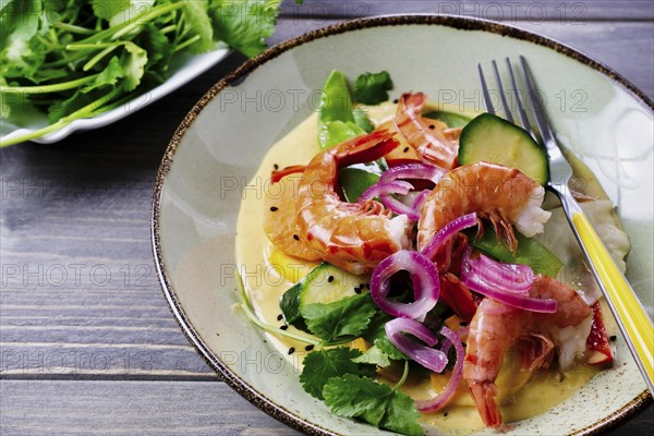 Prawns on curry sauce