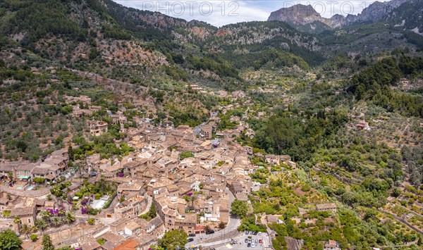Mediterranean mountain landscape with mountain village Fornalutx