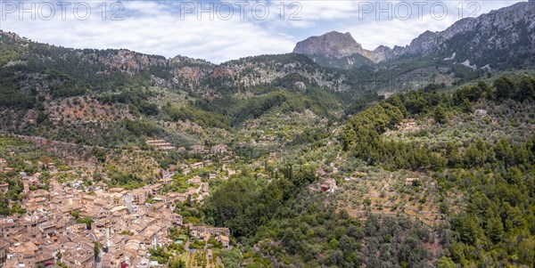 Mediterranean mountain landscape with mountain village Fornalutx