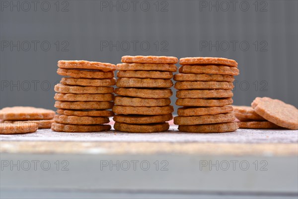 Home baked selfmade dog treat cookies stacked in a row