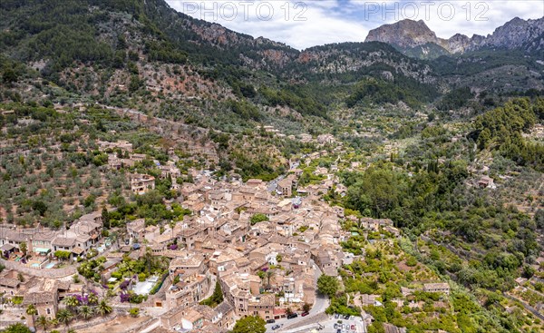 Mediterranean mountain landscape with mountain village Fornalutx