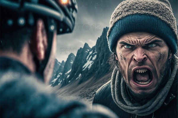 Angry hiker yells at mountain biker