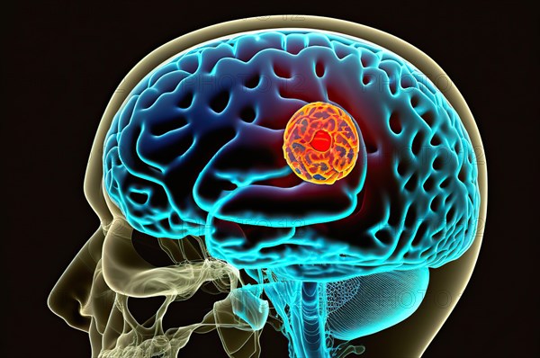 Schematic representation of the human brain with a tumour