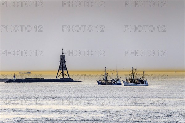 View of the North Sea at the mouth of the Elbe in the evening
