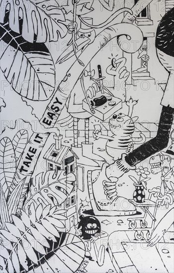 Wall drawings in black and white