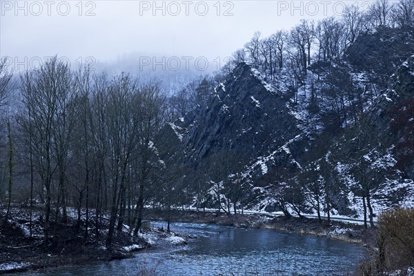 The river Lenne with the viewpoint of the Lenne loop in winter