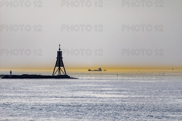 View of the North Sea at the mouth of the Elbe in the evening