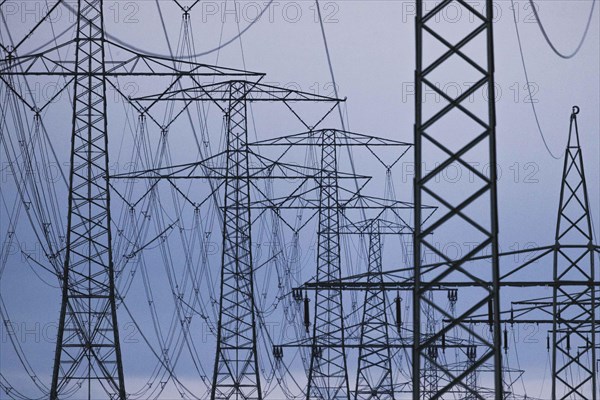 Electricity pylons photographed in Schoenau-Berzdorf