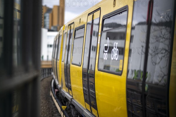 An underground train leaves the Gleisdreick underground station. Berlin