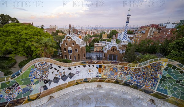 Benches with colourful mosaic