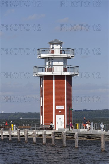 Jetty with lighthouse in the Plauer See at Plau am See