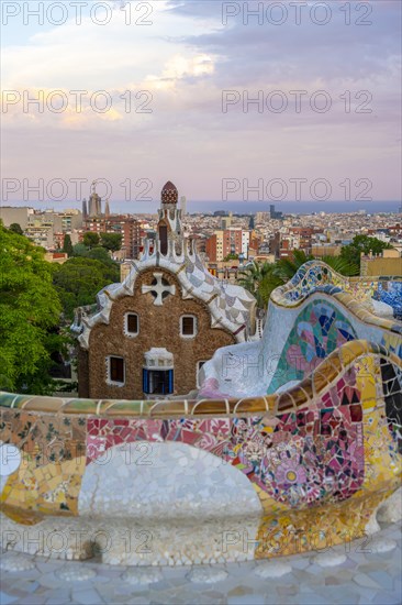 Benches with colourful mosaic