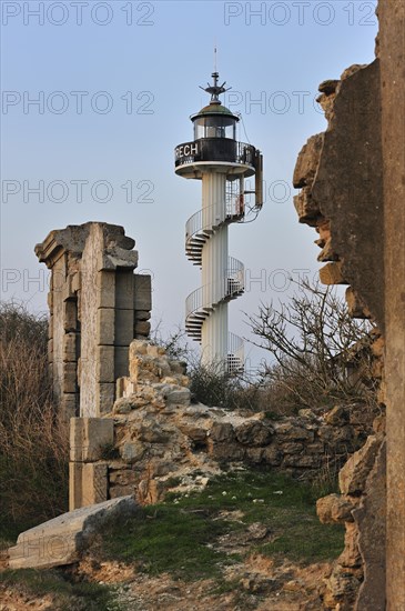 The Alprech lighthouse with spiralling exterior staircase near Le Portel