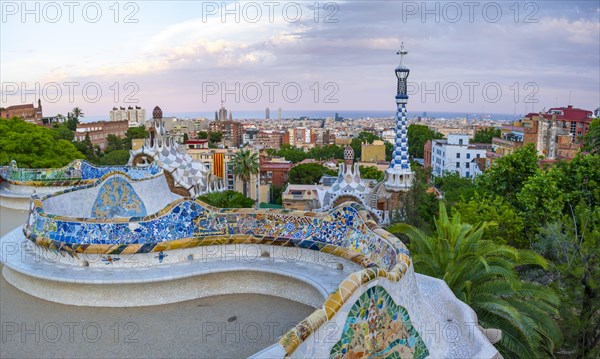 Benches with colourful mosaic