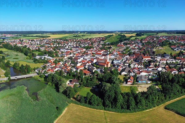 Aerial view of Frontenhausen a market in the Lower Bavarian district of Dingolfing-Landau