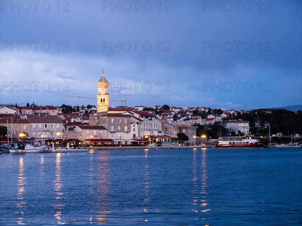 Krk town harbour promenade and cathedral