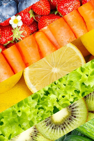 Fruit and vegetables background fresh fruit berries fruit as collage in Stuttgart