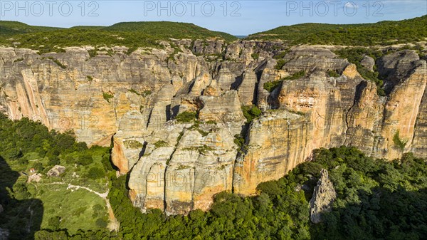 Aerial of the Sandstone cliffs in the Unesco site Serra da Capivara National Park