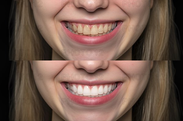 Young adult girl showing her beautiful before and after teeth whitening smile