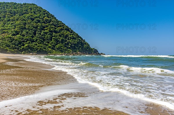 Beautiful deserted beach in Bertioga on the coast of Sao Paulo state