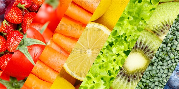 Fruit and vegetables background fresh fruits berries fruit as panorama collage in Stuttgart