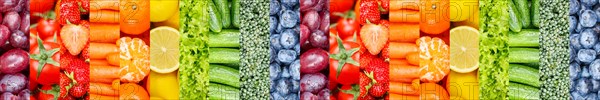 Fruit and vegetables background many fresh fruits berries fruit salad banner as collage in Stuttgart