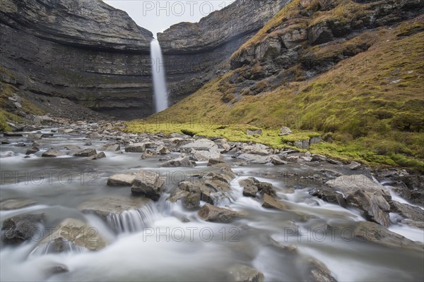 Waterfall Hemsilfossen on the Hemsil river at Ekmanfjorden