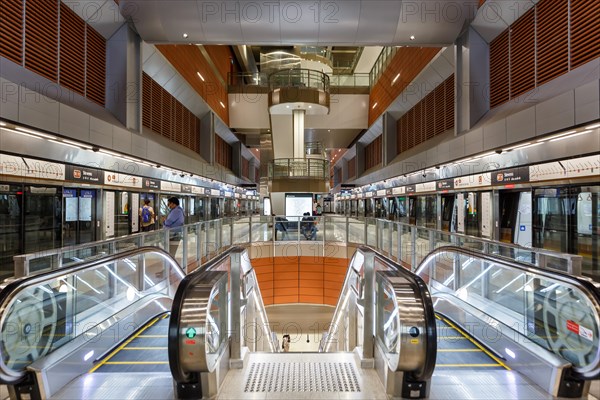 Metro Singapore underground at Stevens underground station on the Thomson East Coast Line in Singapore