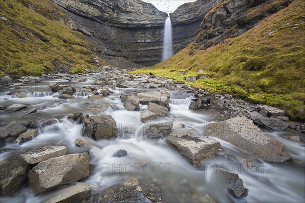 Waterfall Hemsilfossen on the Hemsil river at Ekmanfjorden