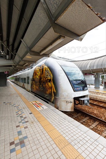 KLIA Ekspres Line express train at Salak Tinggi station in Kuala Lumpur