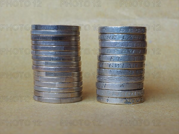 Euro and Pound coins pile