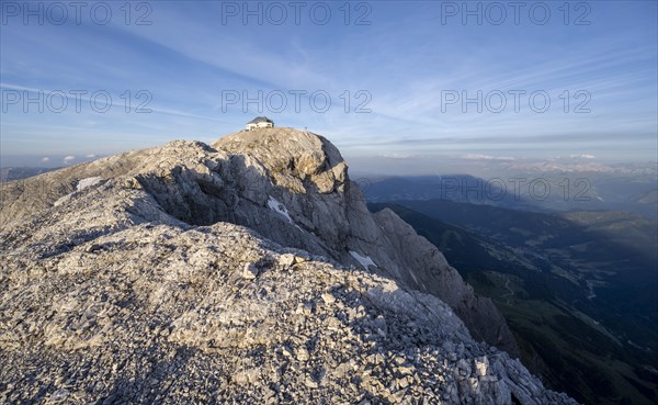 Hochkoenig with Matrashaus mountain hut in the evening light