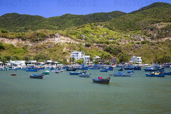Coastal landscape with fishing boats bay