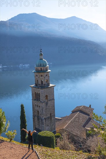 Woman Joy the View over Church Tower Santa Maria del Sasso