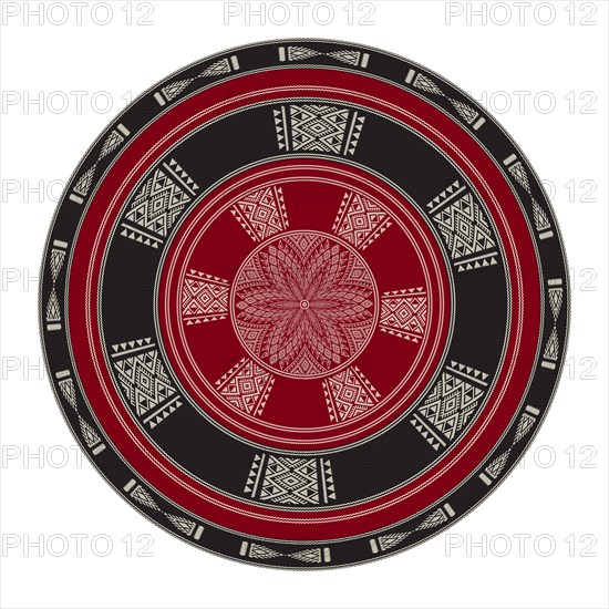 Tunisian embroidery inspired round design element