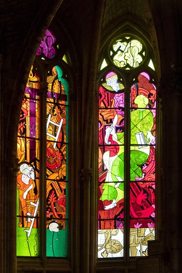Nevers. Cathedral Saint-Cyr-Sainte-Julitte. The largest collection of contemporary stained glass windows in Europe by the artists Raoul Ubac