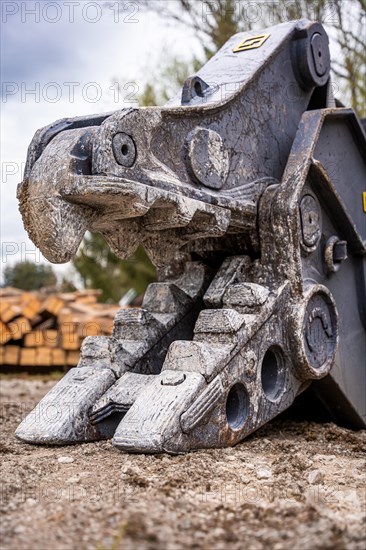 Excavator grab on demolition site