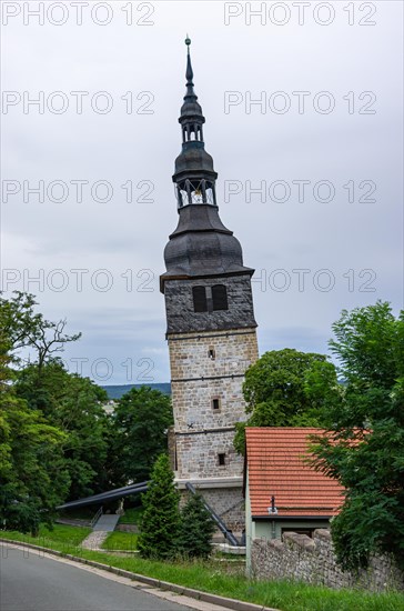 The inclined 56 m high tower of the Oberkirche