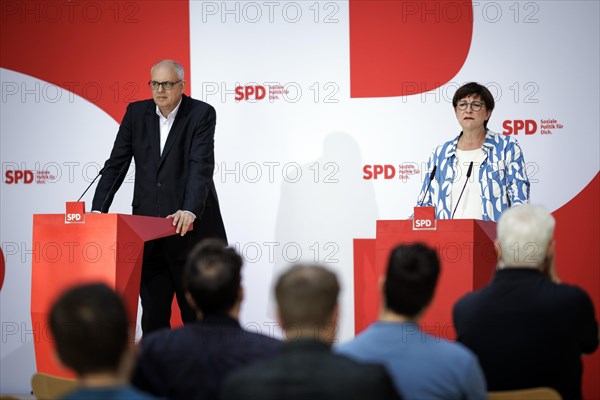 (R-L) Press conference with Saskia Esken, SPD chairperson, and Andreas Bovenschulte, top candidate