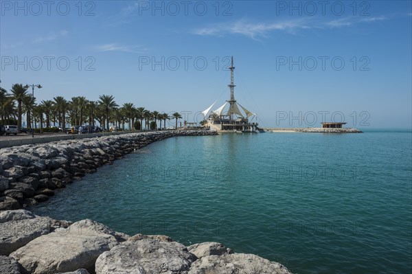 Futuristic looking restaurant on the beachfront of Kuwait City