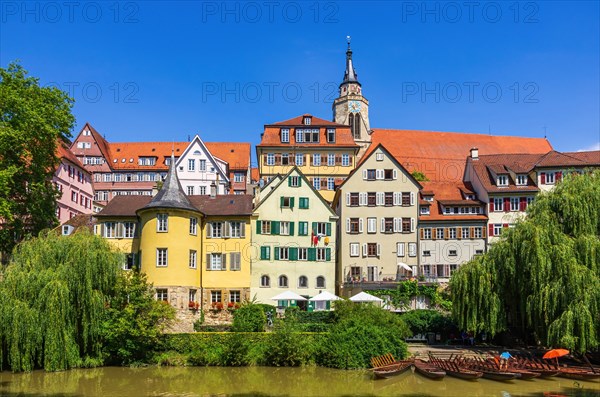 Beautiful view of the historic Neckar front in the old town of Tuebingen