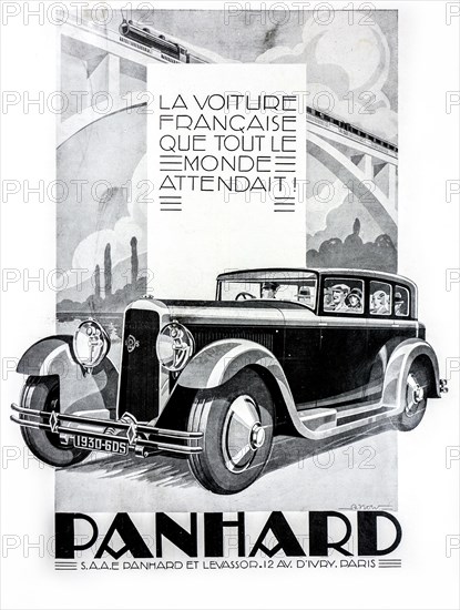 Vintage advert for the French automobile Panhard & Levassor 6DS Berline X66 from 1930