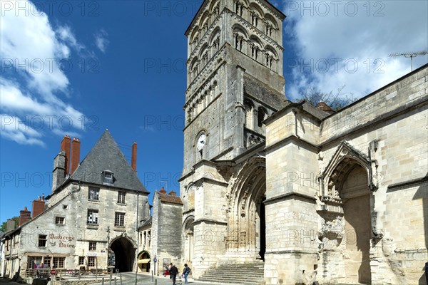 La Charite-sur-Loire. The Sainte-Croix tower-bell and the gothic gates. Nievre department. Bourgogne-Franche-Comte. France