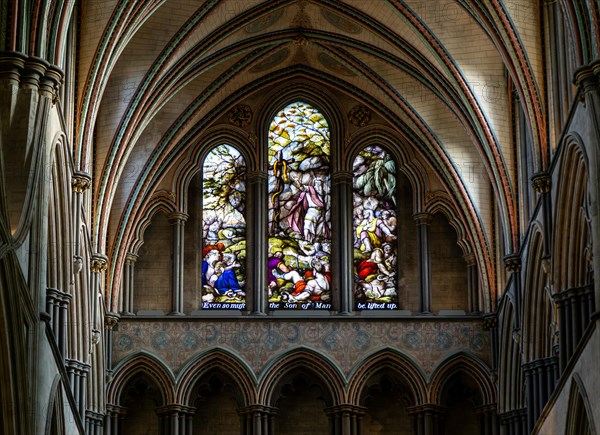 Stained glass window of Moses inside cathedral church